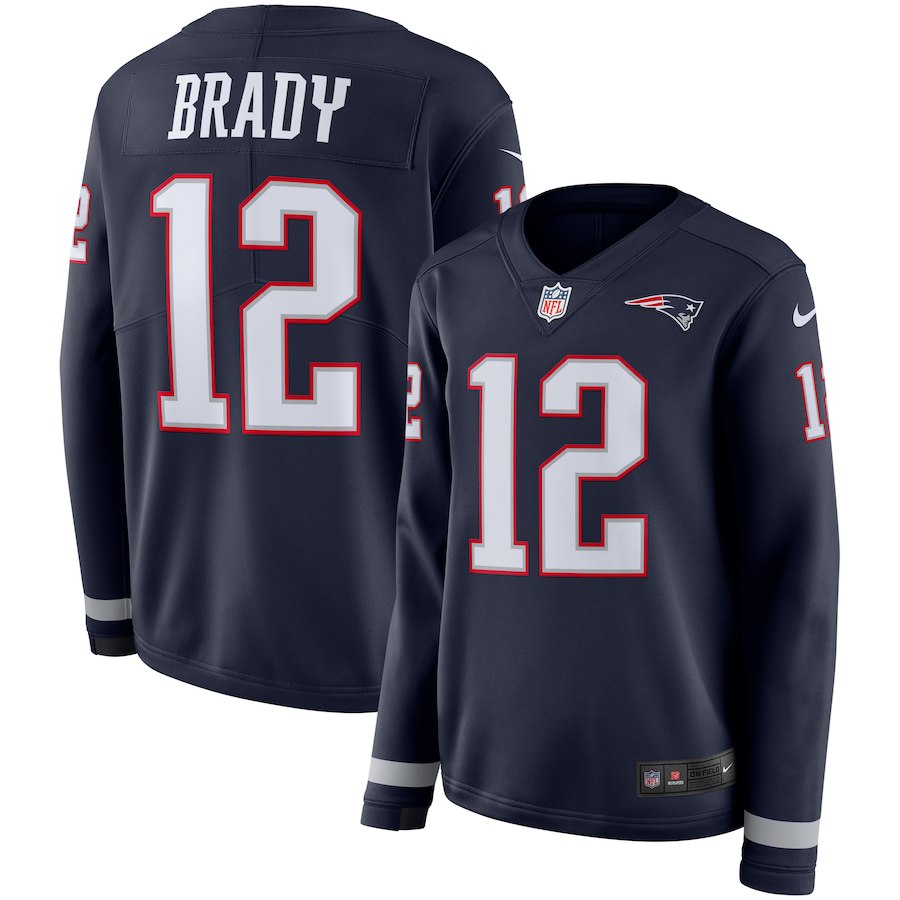 Women New England Patriots #12 Brady blue Limited NFL Nike Therma Long Sleeve Jersey